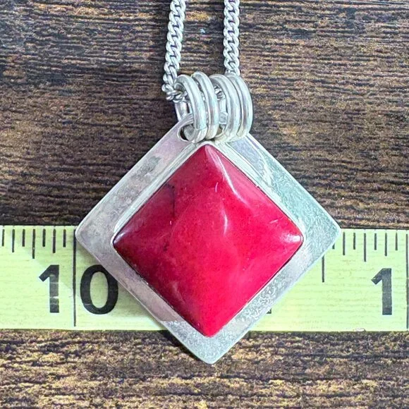 Jasper Bezel Set Pendant Necklace VTG Sterling Silver 925 Size 24 Length